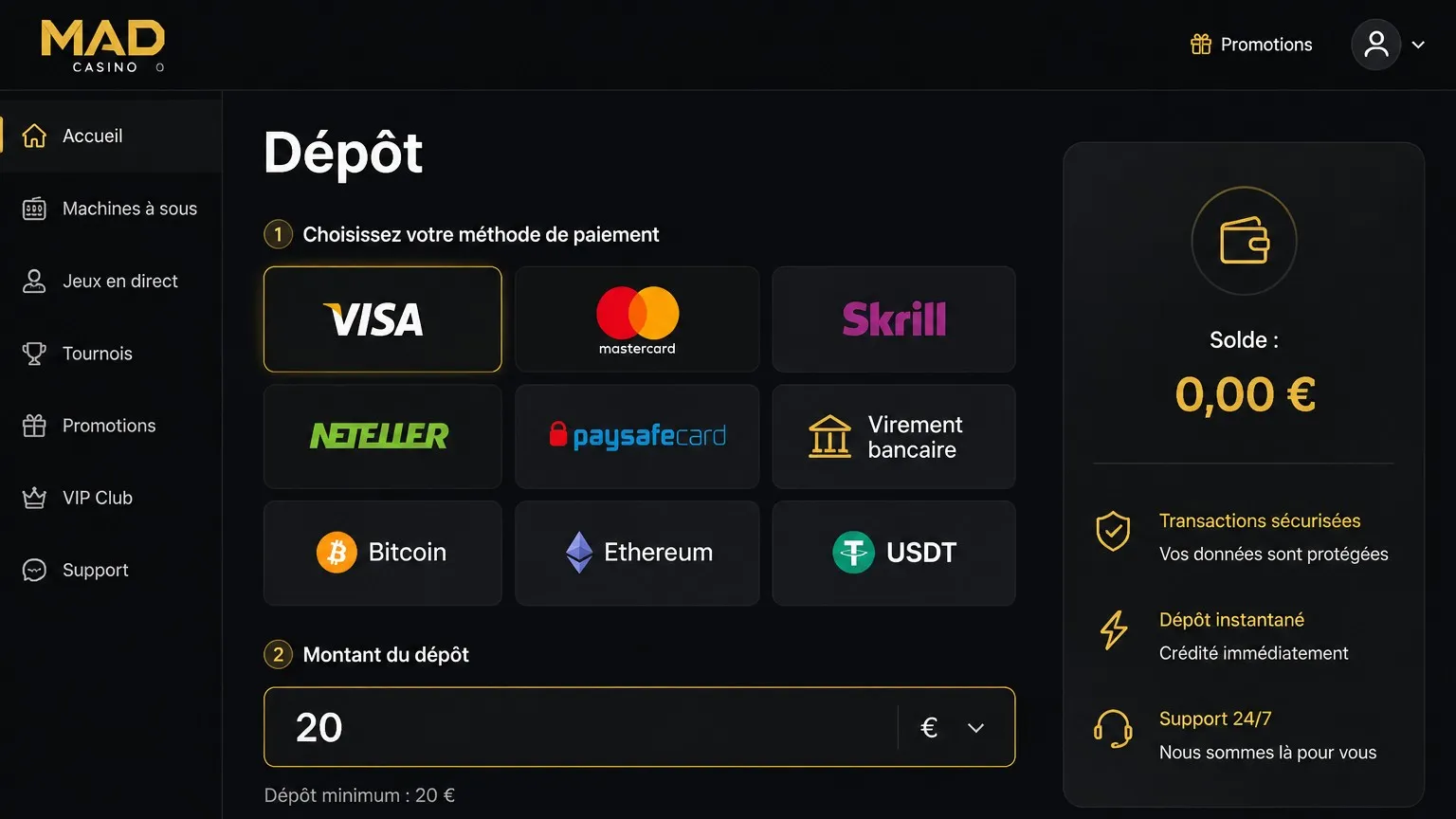 Options de paiement Mad Casino – méthodes, délais et plafonds de retrait